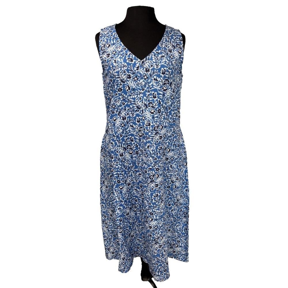 NEW Komil Floral Linen Midi Sundress Women's Small Blue Sleeveless Pockets